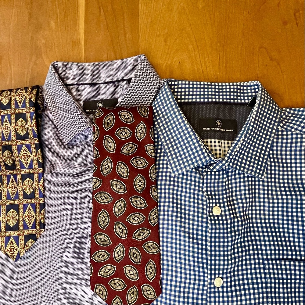Men’s Business Bundle of 2 Hart Schaffner Marx Dress Shirts XL + 2 Silk Ties